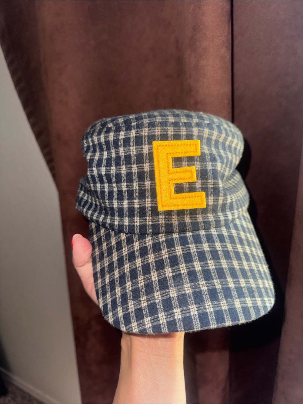 Navy Plaid Cadet Cap with Yellow 'E' Patch - Picture 3 of 3